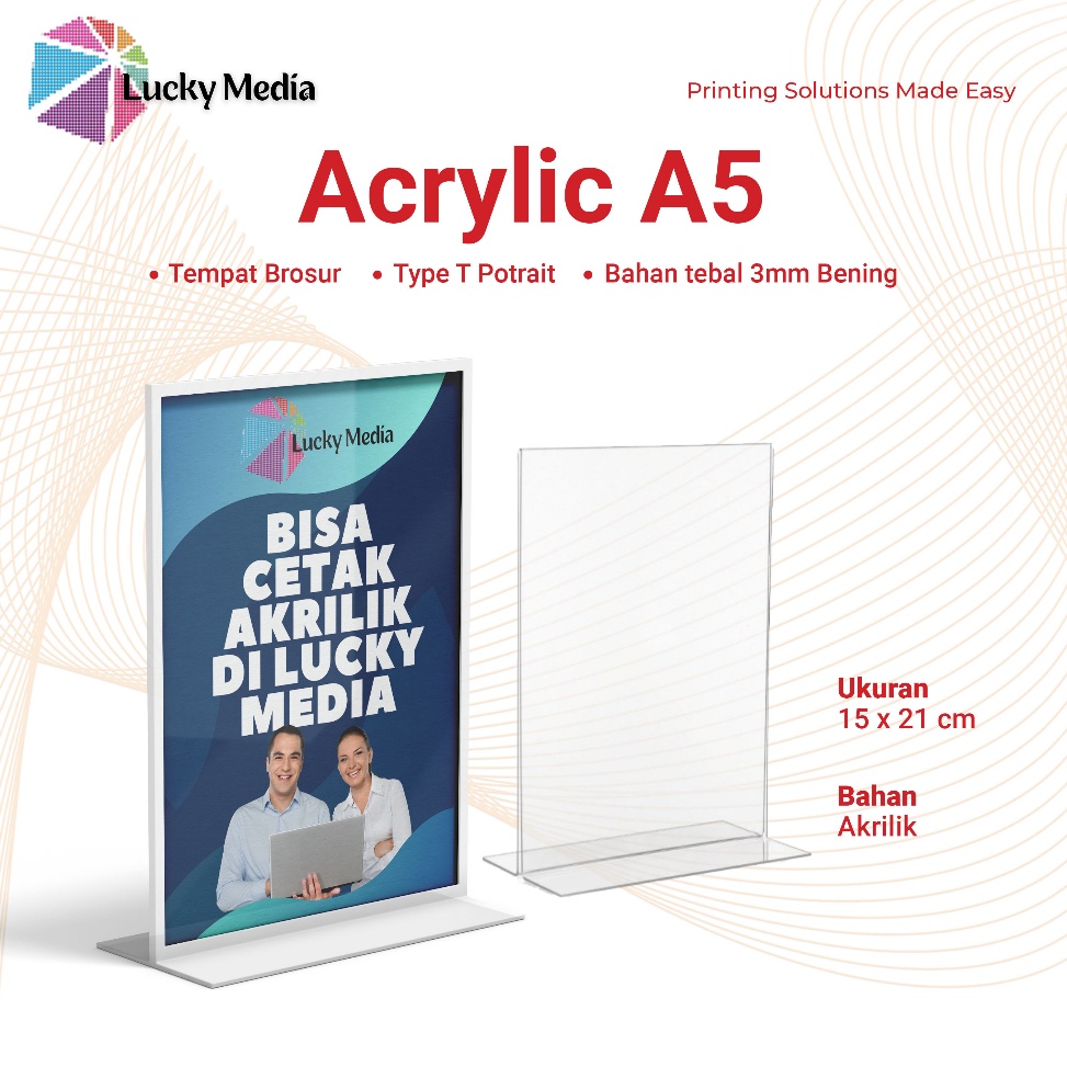 

KODE W74T Akrilik A5 Tempat Brosur Cetak QRIS Acrylic Holder Display Cetak Custom 2 Sisi Stand T Potrait