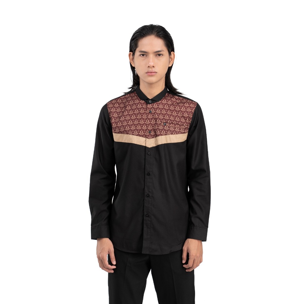 BAJU KOKO PRIA MODERN FADKHERA AL IHSAN LENGAN PANJANG BLACK GOLD MAROON HITAM