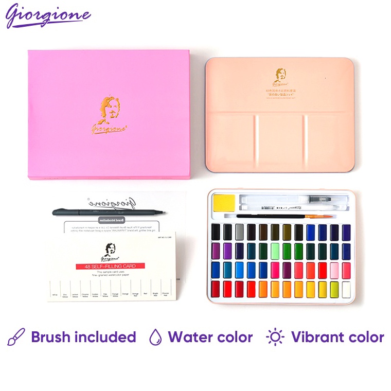 

KODE V13C Giorgione Solid Watercolor Paint Free Brush 3648 Warnas Gift Box G1336