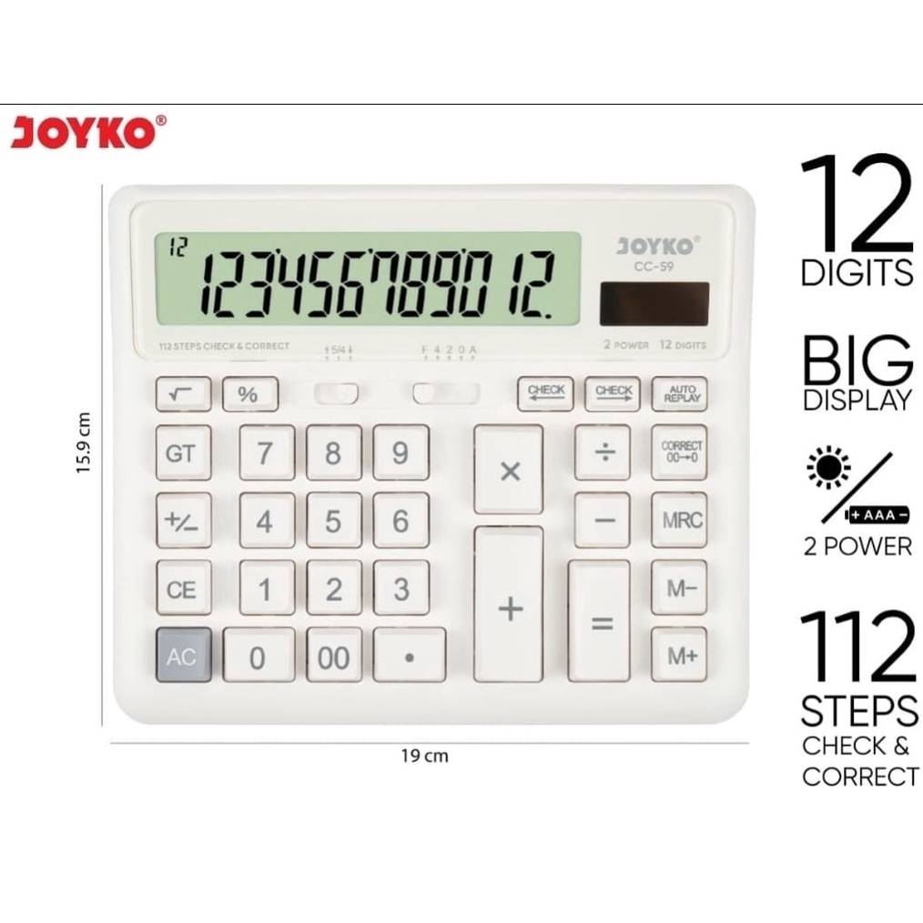 

PRODUCT TERKECE Kalkulator ORI JOYKO CC 59 Calculator Check Correct CC59 12 Digit Besar
