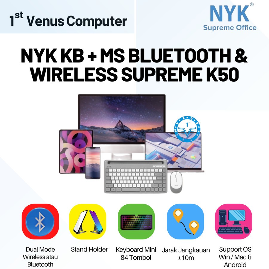 Keyboard & Mouse NYK Supreme K50 Dual Mode Wireless / Bluetooth Stand Holder / KEY16-NYK