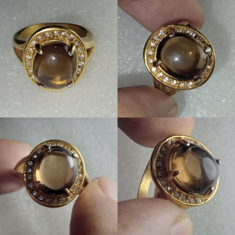 Cincin Batu Kecubung Teh Kecubung Asap Natural Smoky Quarzt Ring Titanium Size 6 For Lady
