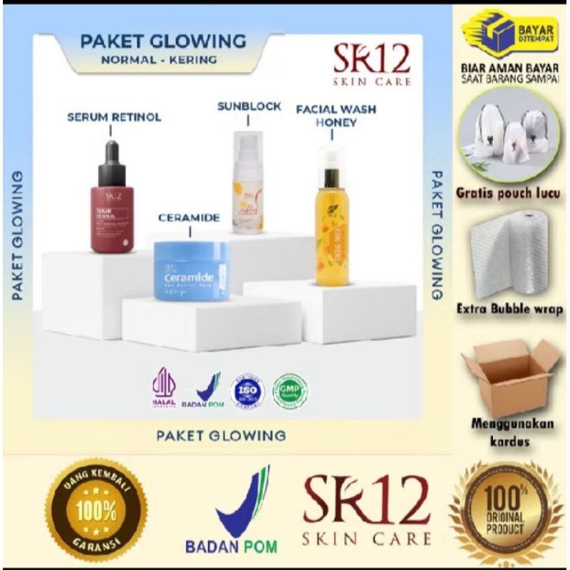 PAKET GLOWING KULIT WAJAH KERING NORMAL SR12 / SKINCARE BPOM