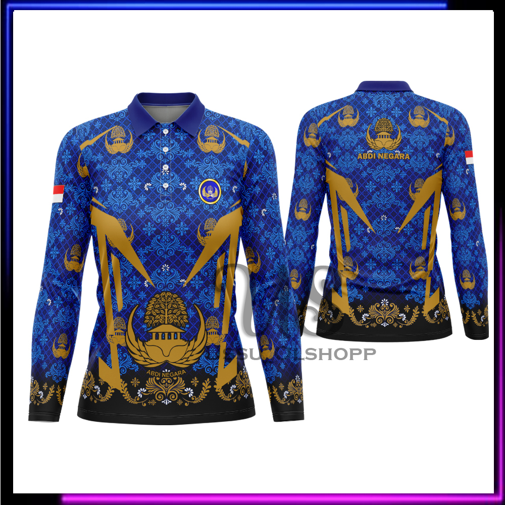 Baju Kaos Polo Jersey Batik Korpri Wanita Fullprint