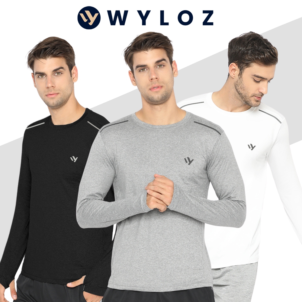 WYLOZ Baju Kaos Training Olahraga Lengan Panjang Pria Jersey Lari Running Sepeda Gowes Gym Fitness Q