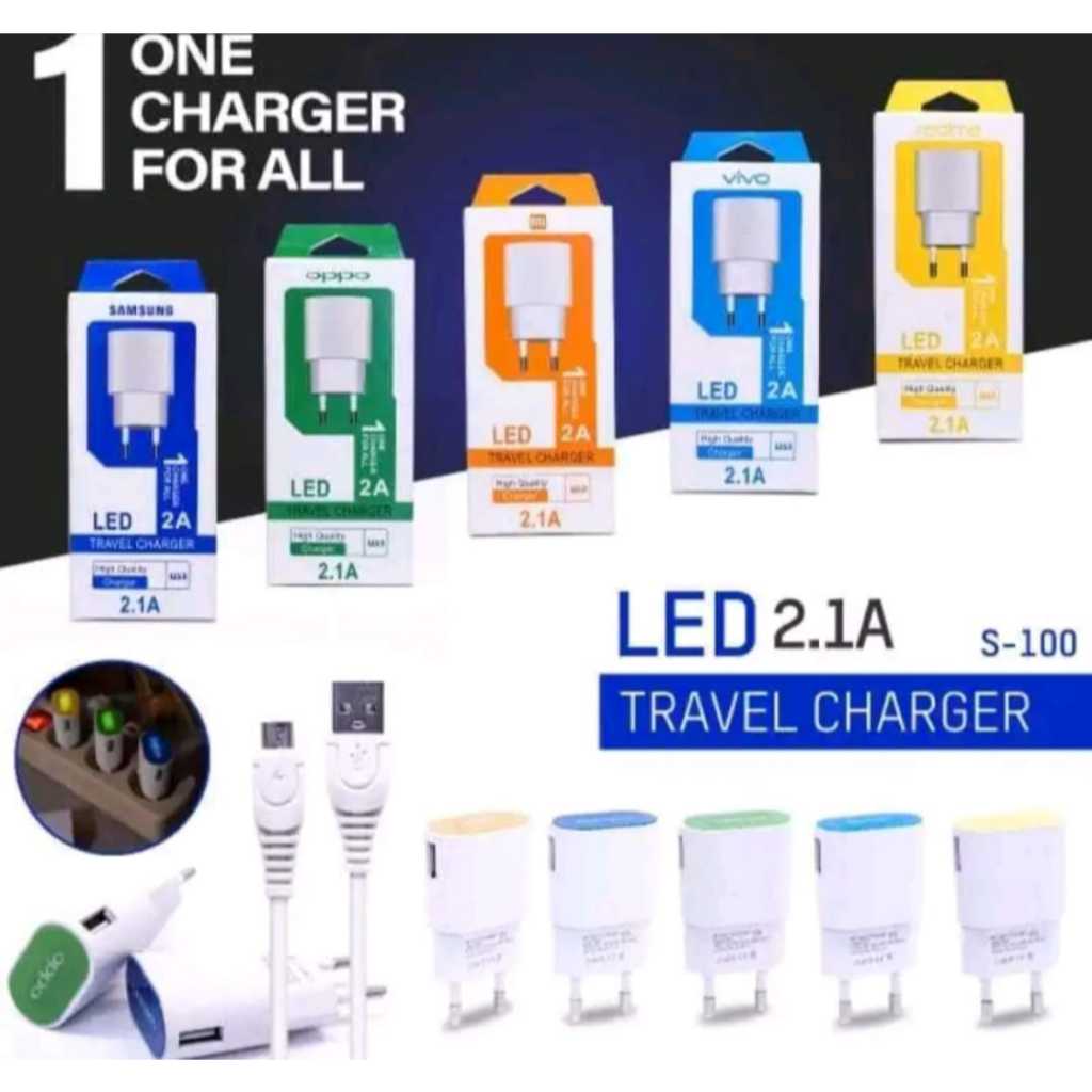 (OM) TC TRAVEL CHARGER BRANDED S-100 LED MICRO USB 2.1A KUALITAS  BAGUS