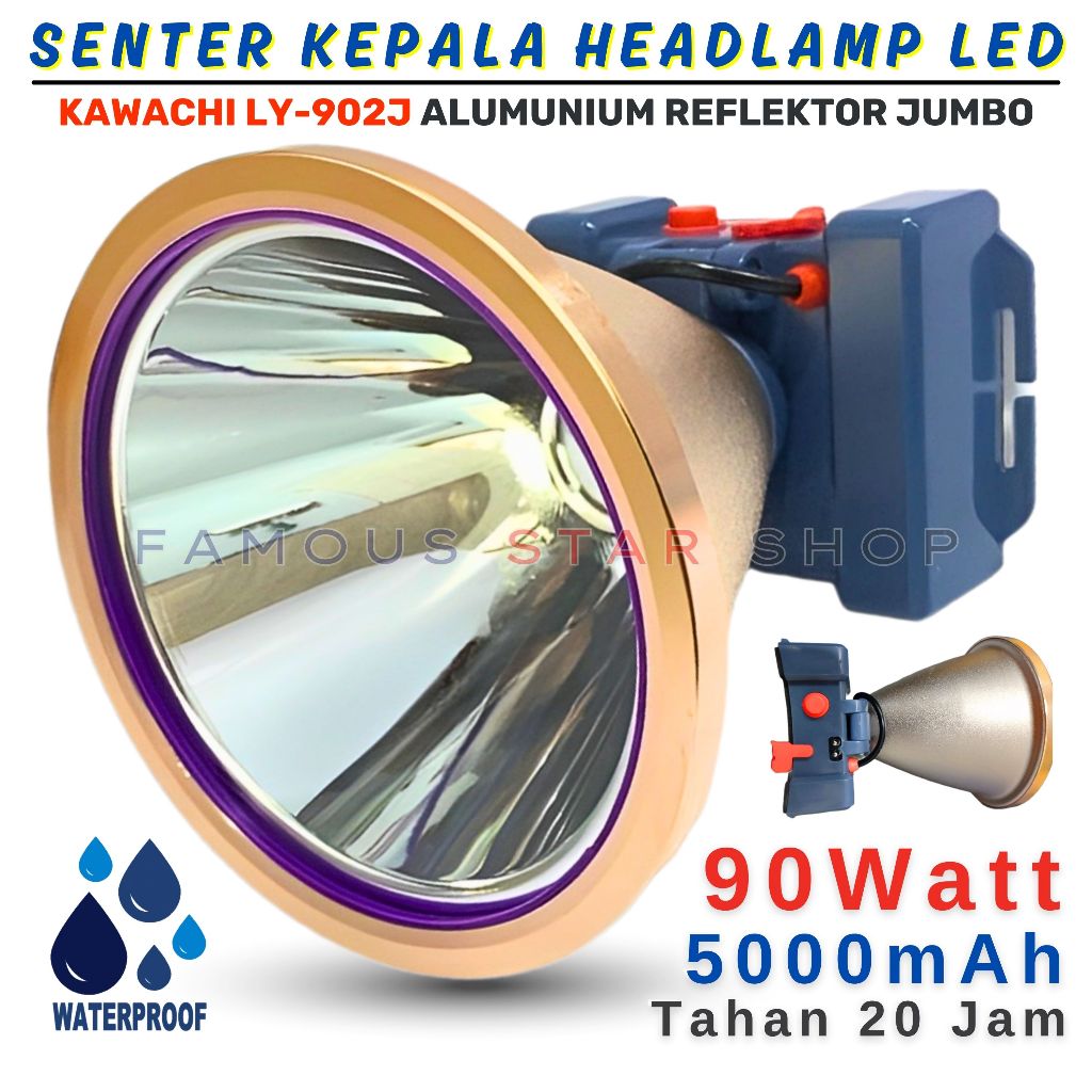 HEADLAMP Senter Kepala KAWACHI LY-902J Reflektor Jumbo Alumunium Light Body Kuat Tahan 20 Jam Rechar