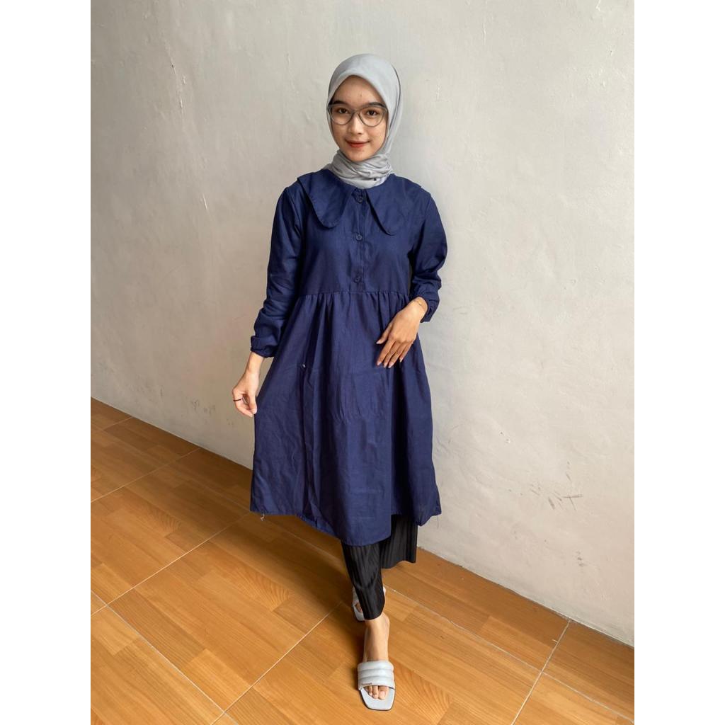 KUALITAS SUPER LIEZA LONG TUNIK LINEN POLOS KEMEJA TUNIK ATASAN MUSLIM WANITA LD 105 DAN 120