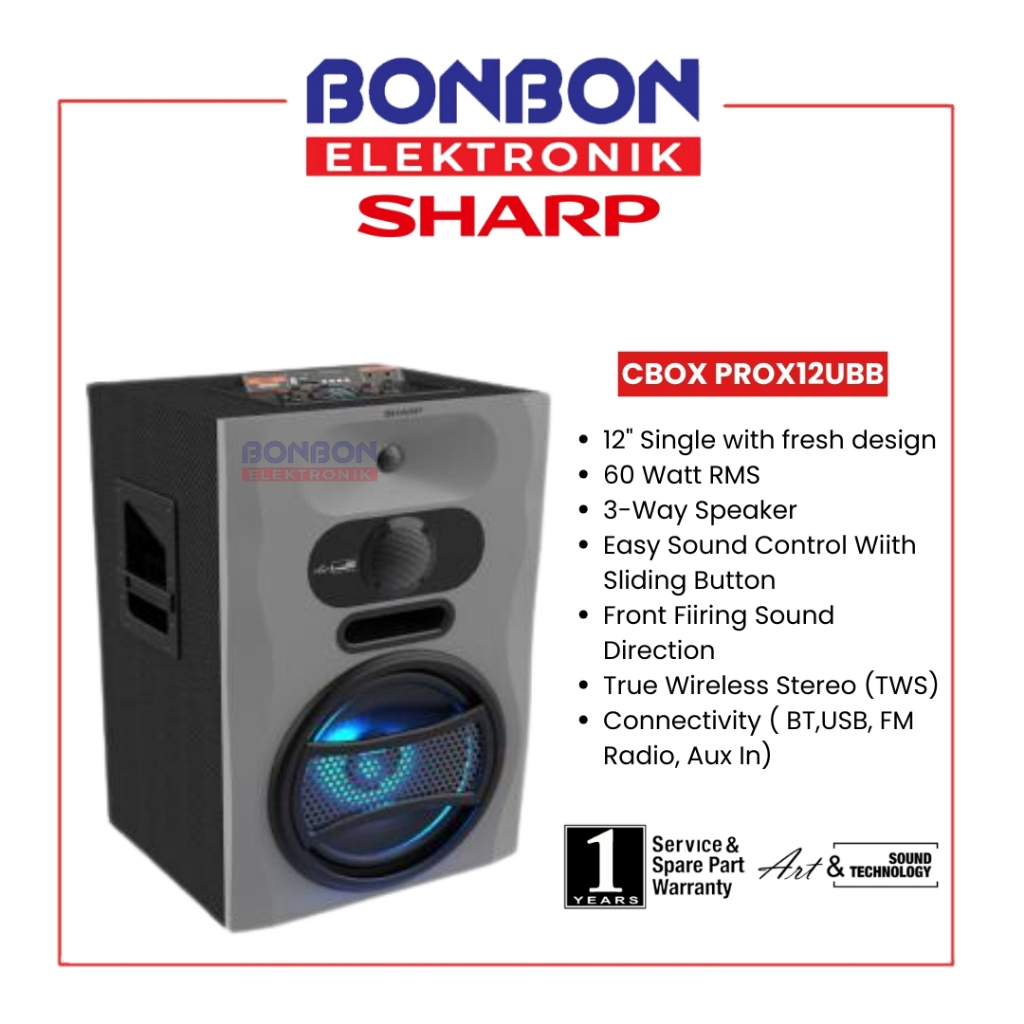 Sharp Active Speaker Bluetooth CBOX-PROX12UBB PRO X Series / 3 Way Speaker CBOXPROX12UBB