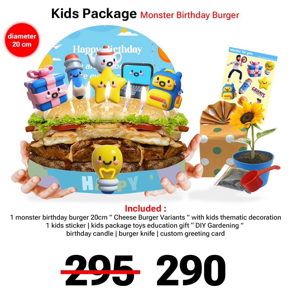 

Kids Package Monster Birthday Burger 20cm ( Birthday Cake Aesthetic )