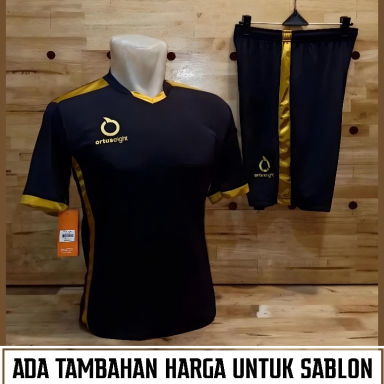 KODE W54V Baju Futsal Ortuseight Setelan Stelan Jersey Bola Ortuseight Hitam Emas Bisa Sablon