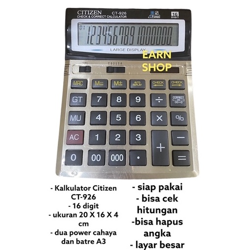 

KODE L4P3 Kalkulator Citizen BESAR CT 926 16 Digit Kalkulator Dagang Warung Besar Kalkulator MURAH GROSIR