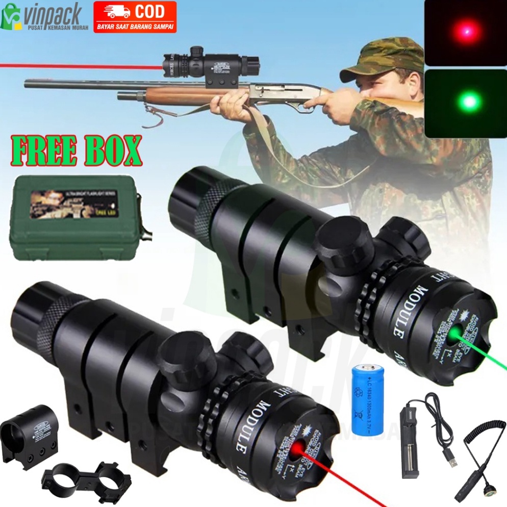 KODE B68N Laser Senapan Nyala Hijau dan Merah Scope Siang Malam Fullset Laser Scope Pointer Berburu 