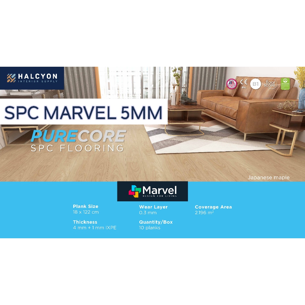 [BEST SELLER] SPC Flooring / Lantai SPC / SPC Lantai Marvel 5mm Purecore+