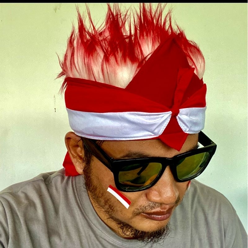 Ikat kepala merah putih , Udeng Merah Putih , Ikat Kepala Merah Putih Rambut Palsu Viral