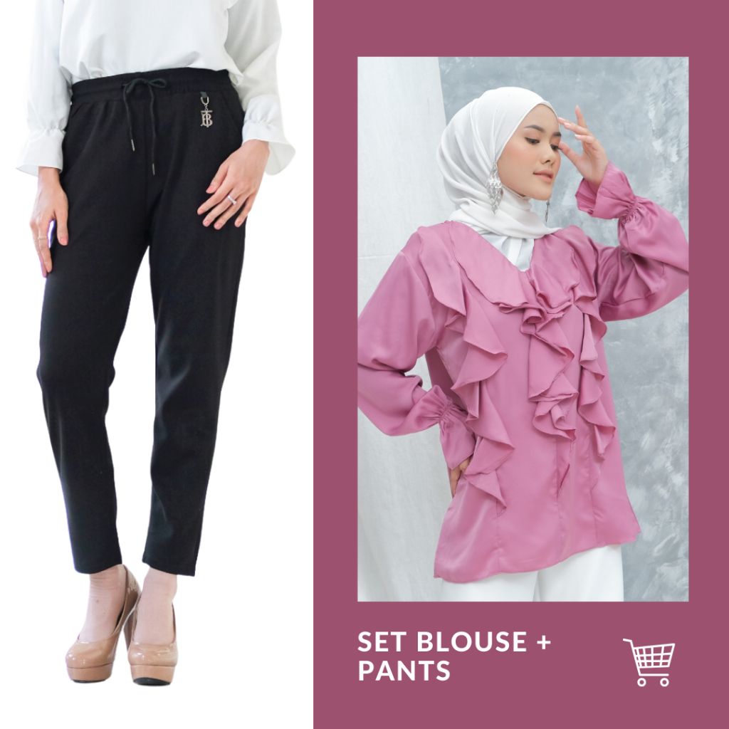 GRATIS ONGKIR Hijab Ellysha Buy 1 Get 1 (Blouse + Celana) Setelan Wanita Oneset Lengan Panjang Premi
