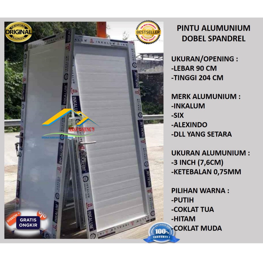 KUSEN DAN PINTU ALUMINIUM UK 90X205CM DOBEL SPANDREL POLOS