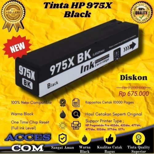 Cartridge Tinta Compatible HP 975X Black Printer Pagewide Pro 452dn, 452dw, 477dn, 477dw, 552dw, 577
