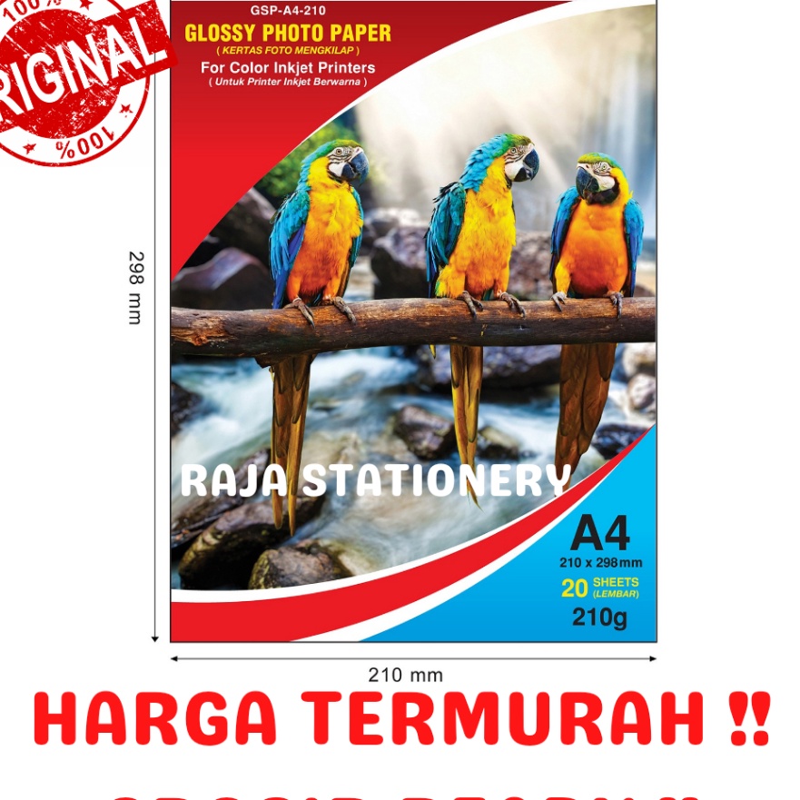 

HJ6 JOYKO GLOSSY PHOTO PAPER A4 2 SHEET KES FOTO MENGKILAP A4 21GSM 2 LEMBAR GSPA421