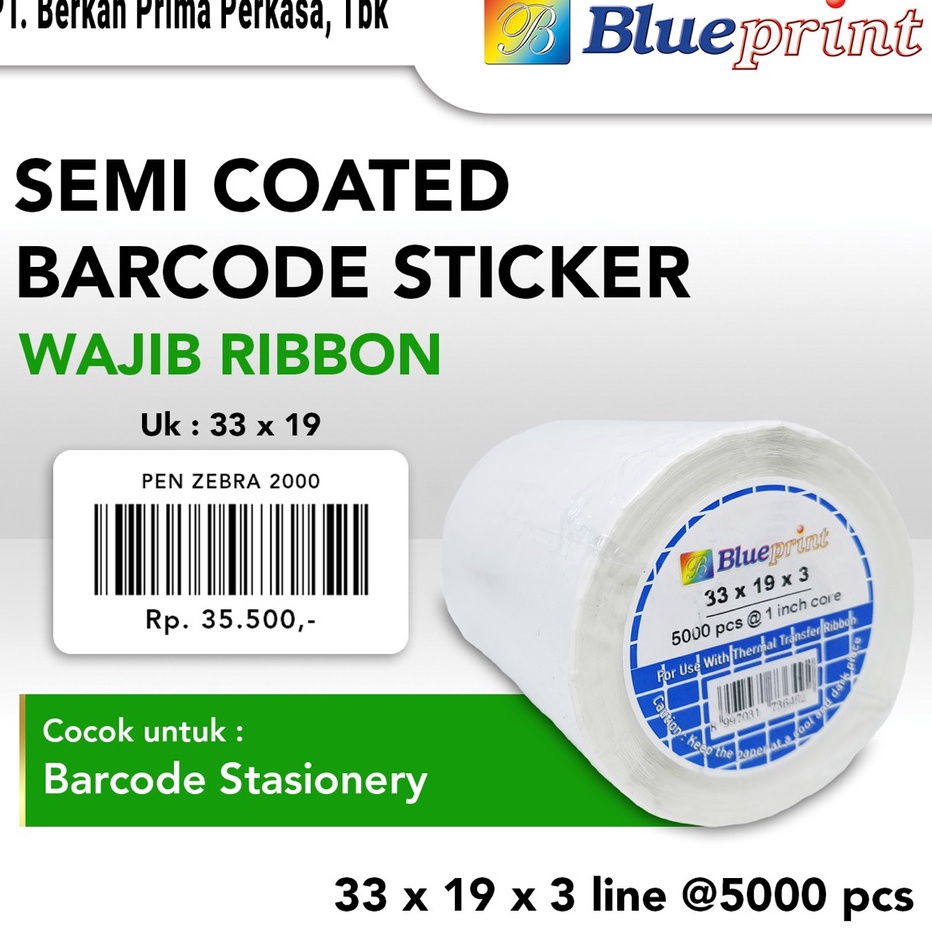 

FG2 Sticker Barcode 33x19 mm 3 Semicoated BLUEPRINT Stiker Label 33 x 19 x 3 Core 1 isi Pcs