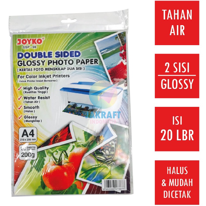 

HJ6 2 Lembar Kes Foto 2 sisi A4 JOYKO GSP Double Sided Glossy Photo Paper 2 Gsm Gram
