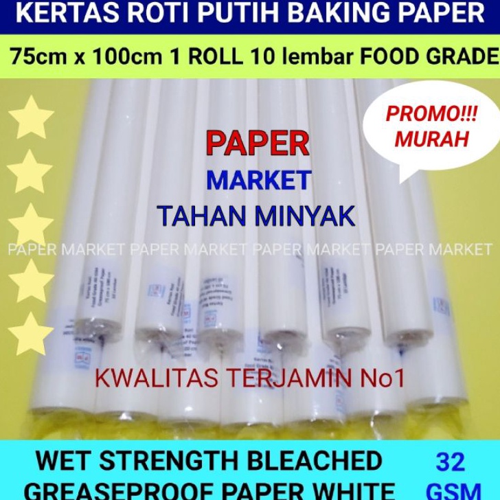 

Beli KES ROTI PUTIH GREASEPROOF PAPER WHITE 32 GSM uk 75 x 1cm 1 roll 1 lembar