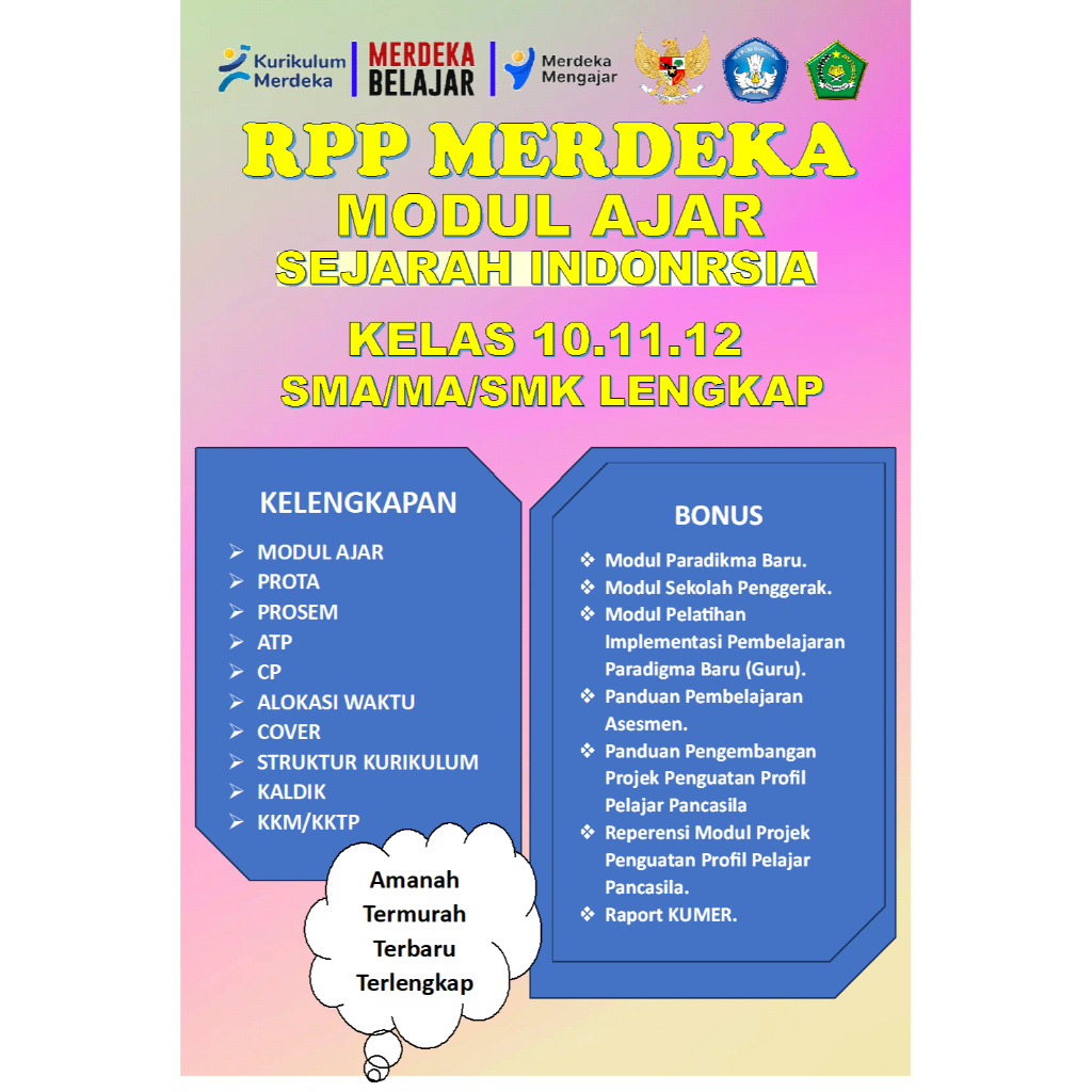 

MODUL AJAR SEJARAH INDONESIA KELAS 10.11.12. SMA/MA/SMK LENGKAP KUMER