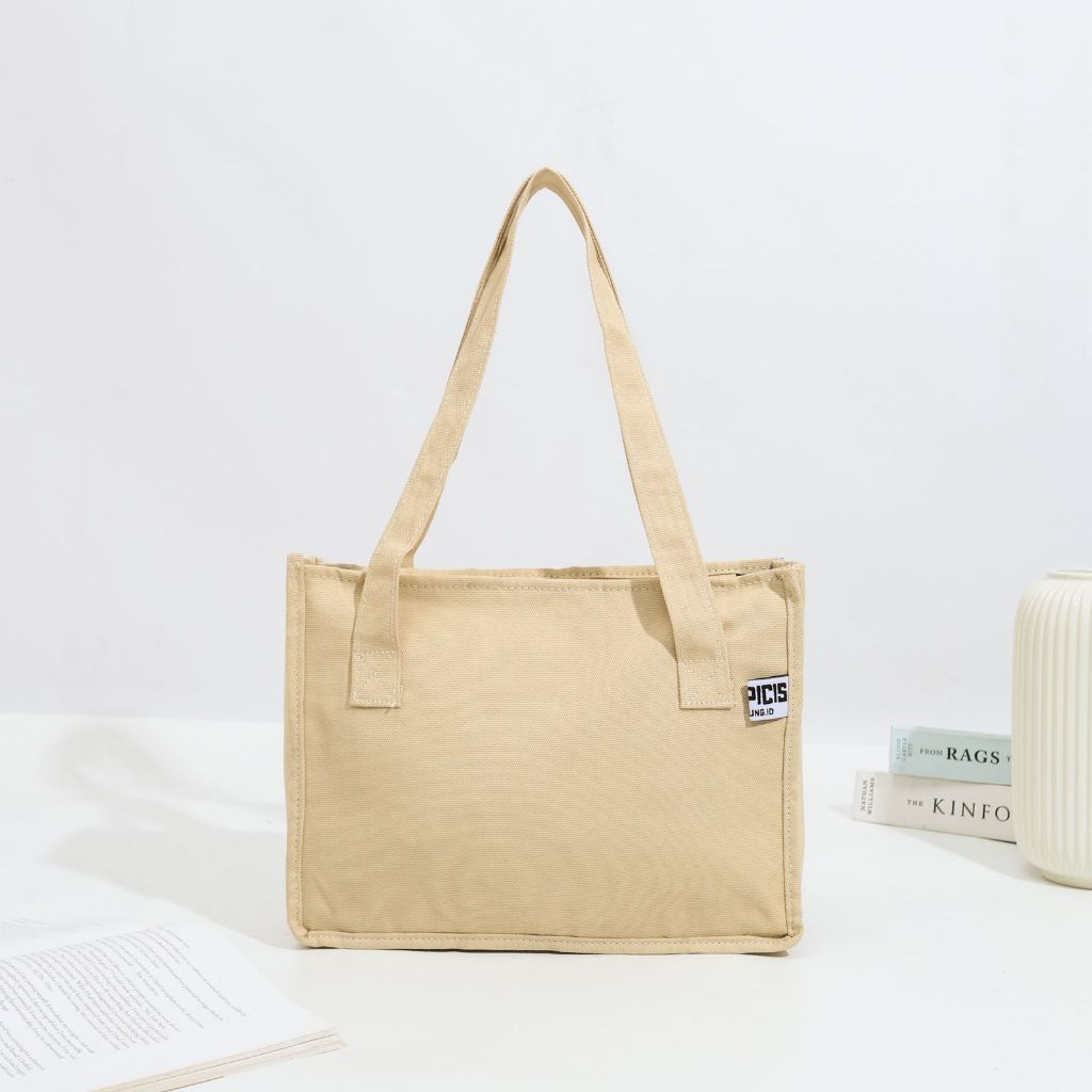 Tas Wanita Tote Bag Kanvas Polos Cream