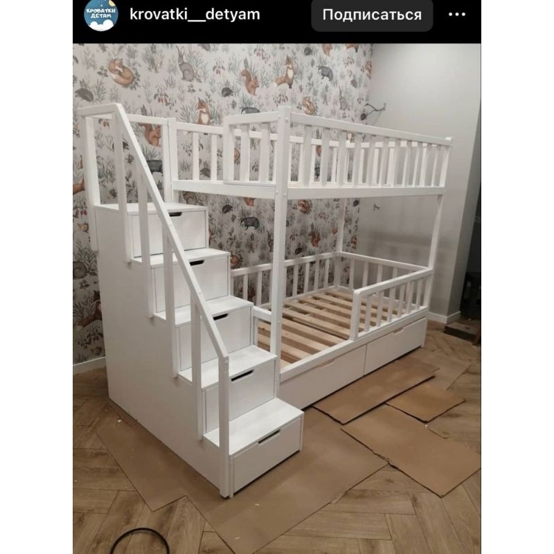 Ranjang anak tingkat 2 kasur bahan kayu, ranjang anak susun 2 bed warna cat duco putih,