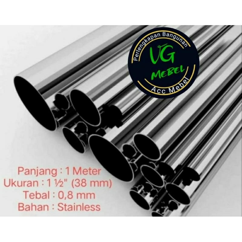 Pipa Bulat 1½ inch Stainless Steel - Pipa Gantungan 38 mm (1 Meter)
