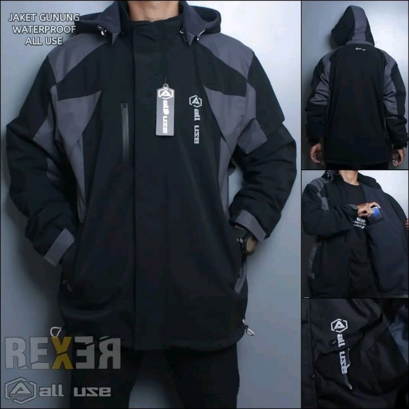 JAKET WATERPROOF WINDPROOF GUNUNG ALL USE ORIGINAL JAKET ALL USE JAKET GUNUNG ALL USE HITAM MIX ABU