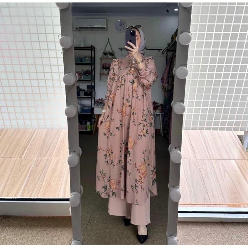 INARA SET LONG TUNIK WANITA MUSLIMAH TERBARU SET TUNIK JUMBO BAHAN RAYON DIAMOND MIX CRINKLE