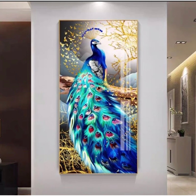 Lukisan Hiasan Dinding Merak Porcelain Diamond 5D crystal