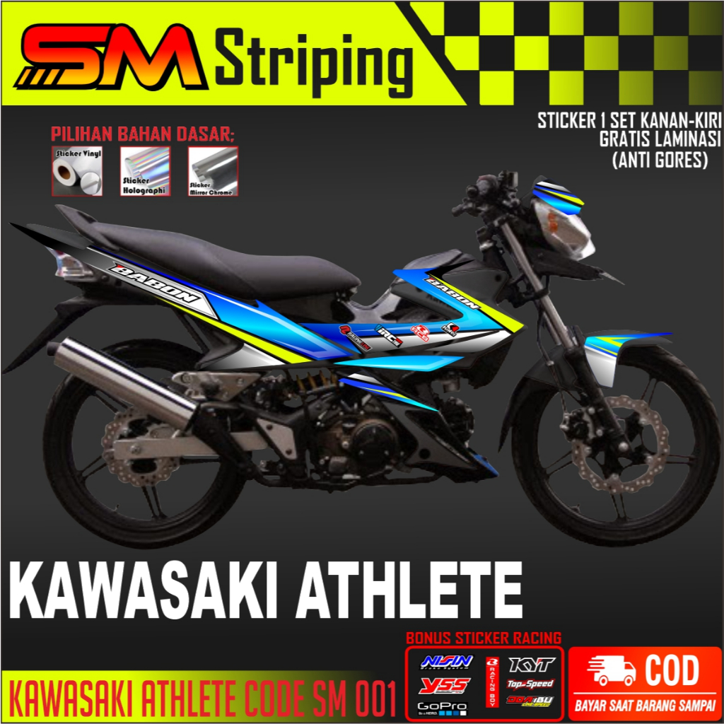 KAWASAKI ATHLETE VARIASI BIRU STRIPING BODY MOTOR NEW DESAIN VARIASI SM 001