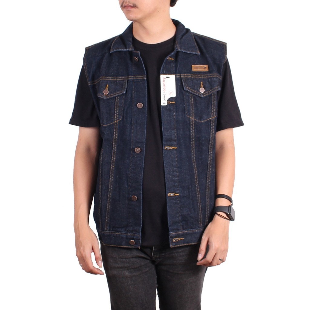Rompi Motor jeans pria jumbo M-XXXL , Bikers Vest Denim Flower Country