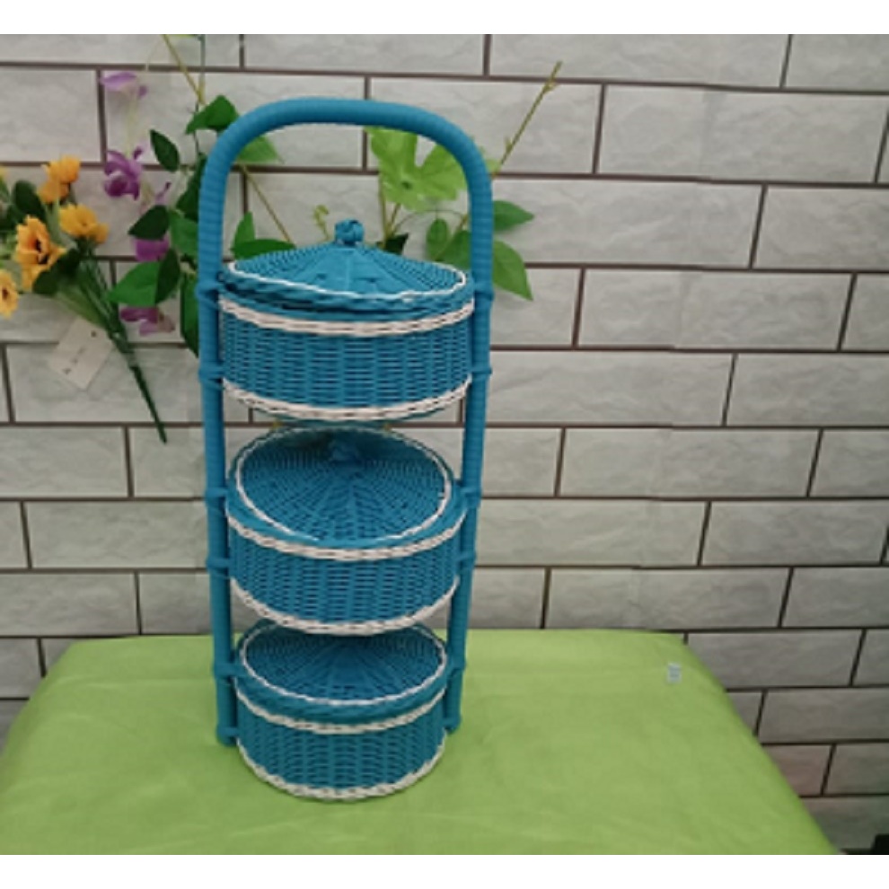 TERBARU KERANJANG JEPANG 3 SUSUN + TUTUP RAK BESI RAK SUSUN 3 KERANJANG ROTAN PLASTIK TEMPAT BUMBU D