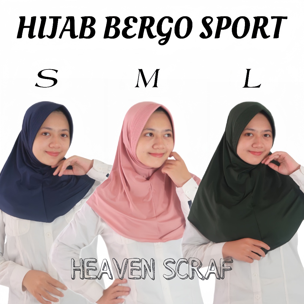 HIJAB BERGO SPORT/HIJAB SPORT/JILBAB INSTAN UKURAN S M L/KERUDUNG OLAHRAGA SIZE S M L/HIJAB INSTAN