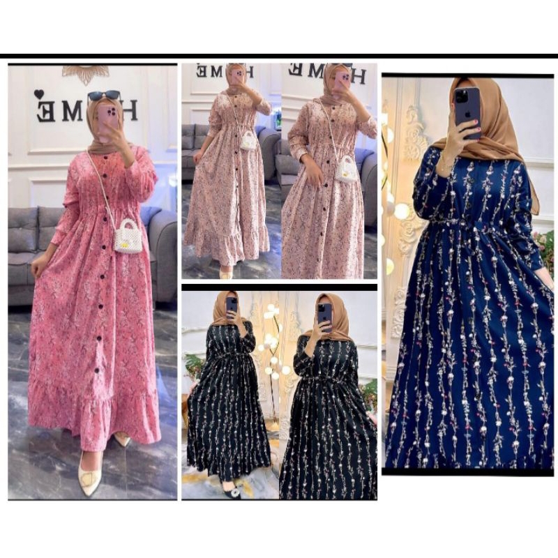 Gamis serut Polos dan Motif,Gamis Voxy premium serut polos