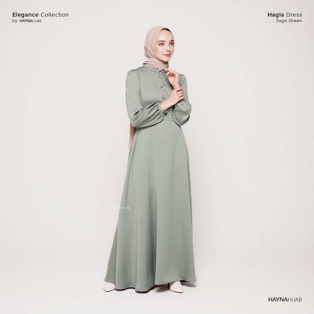 HAYNA Hagia Dress (Sage Green) - Dress Kondangan Daily Dress Busui Friendly Gamis Wanita Muslim