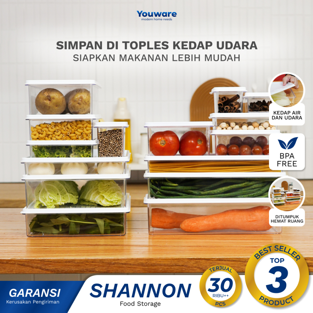 Youware - Shannon (Harga Satuan) Food Preparation / Kotak Penyimpanan Makanan Kulkas PP Food Storage