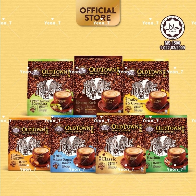 

OLDTOWN White Coffee 3in1 With Natural Cane Sugar Classic Coffee & Creamer 2in1 Extra Rich Hazelnut Less Sugar Salted Caramel Flavoured