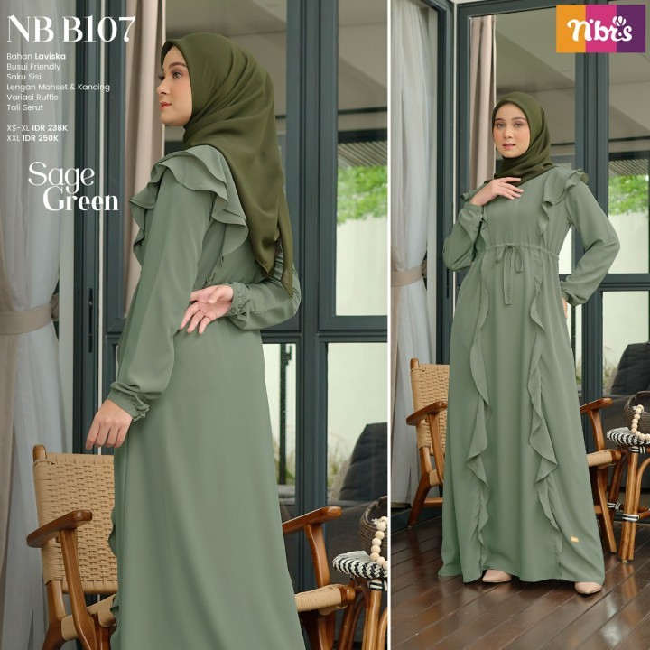 BUSANA MUSLIM GAMIS DRESS WANITA WARNA HIJAU SAGE GREEN NIBRAS SILMI TERBARU - BAJU GAUN SAGE VIRAL 