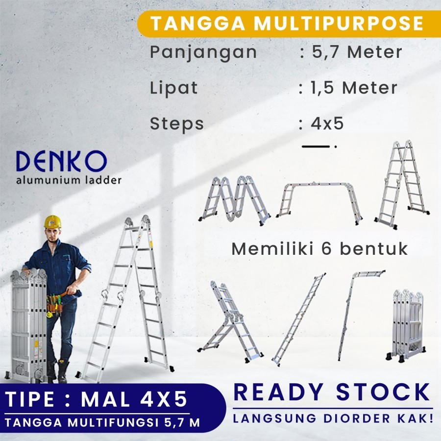 DENKO MAL 4x5 STEPS 5,7 M TANGGA LIPAT ALUMUNIUM DENKO MULTIPURPOSE