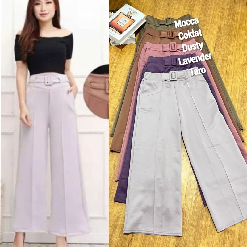 Celana Kulot Scuba Wanita Kekinian Sabuk Premium//Kulot Scuba Wanita Allsize fit XL//Celana Wanita P