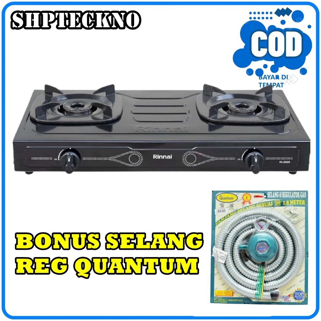 Kompor Rinnai 202S Kompor Gas 2 Tungku Body Stainless BONUS SELANG REG QUANTUM