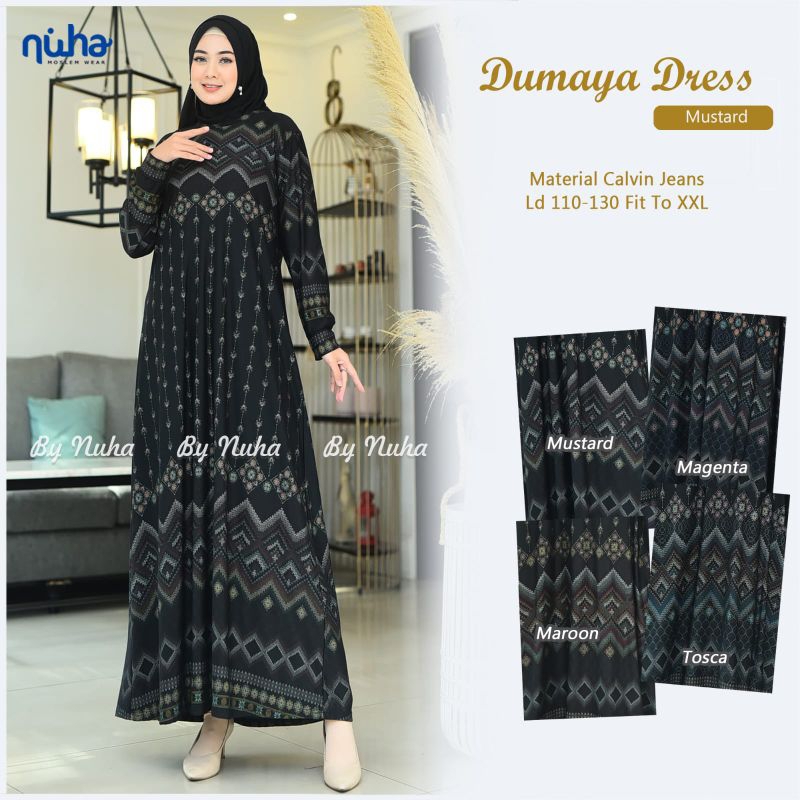 Gamis Muslim Wanita Terbaru Dumaya Dress Super Jumbo XL-XXXL Gamis Batik Bahan Calvin Jeans Fashion 