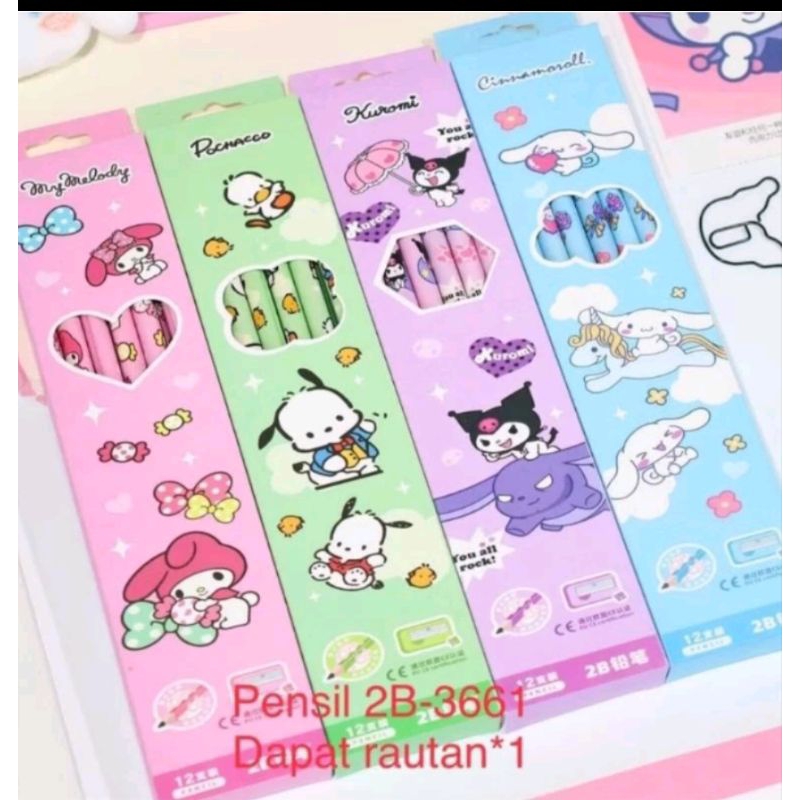 

(12pcs) Pensil 2B Sanrio/pensil 2B kuromi/pensil 2B karakter