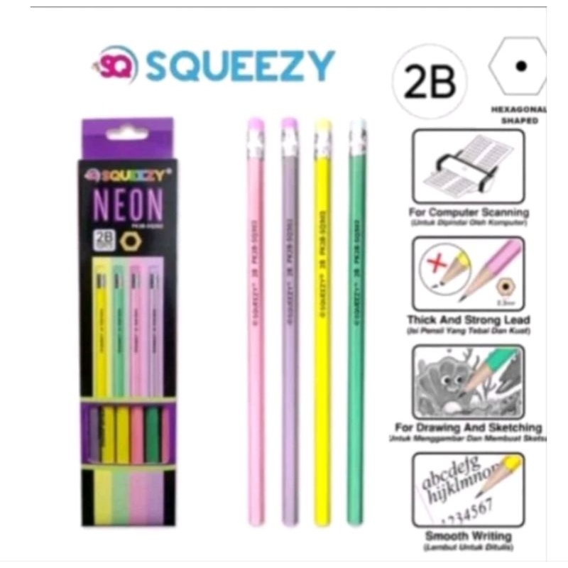 

(12pcs) pensil 2B Squeezy neon/pensil 2B Squeezy
