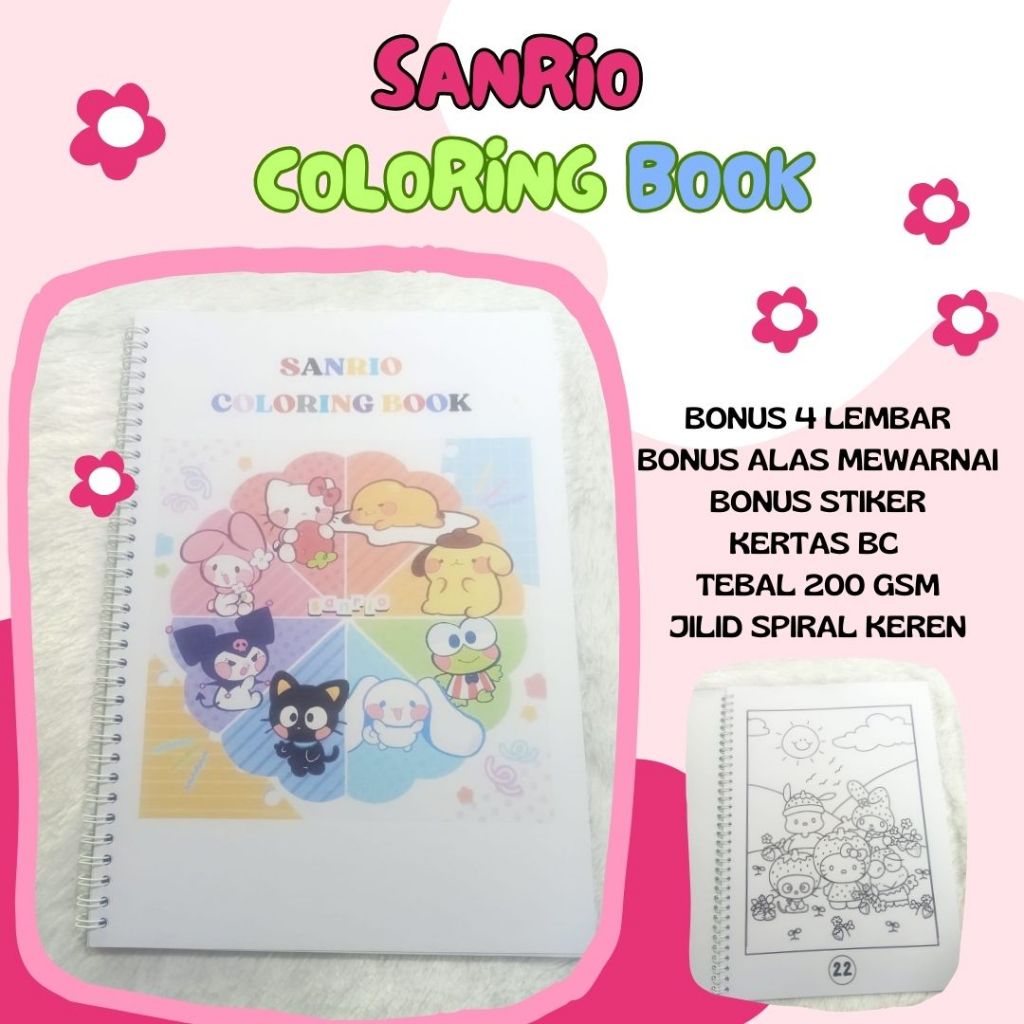 

SANRIO COLORING BOOK CUTE AESTHETIC BUKU MEWARNAI ANAK PAUD TK SD KERTAS TEBAL 200 GSM MURAH COD