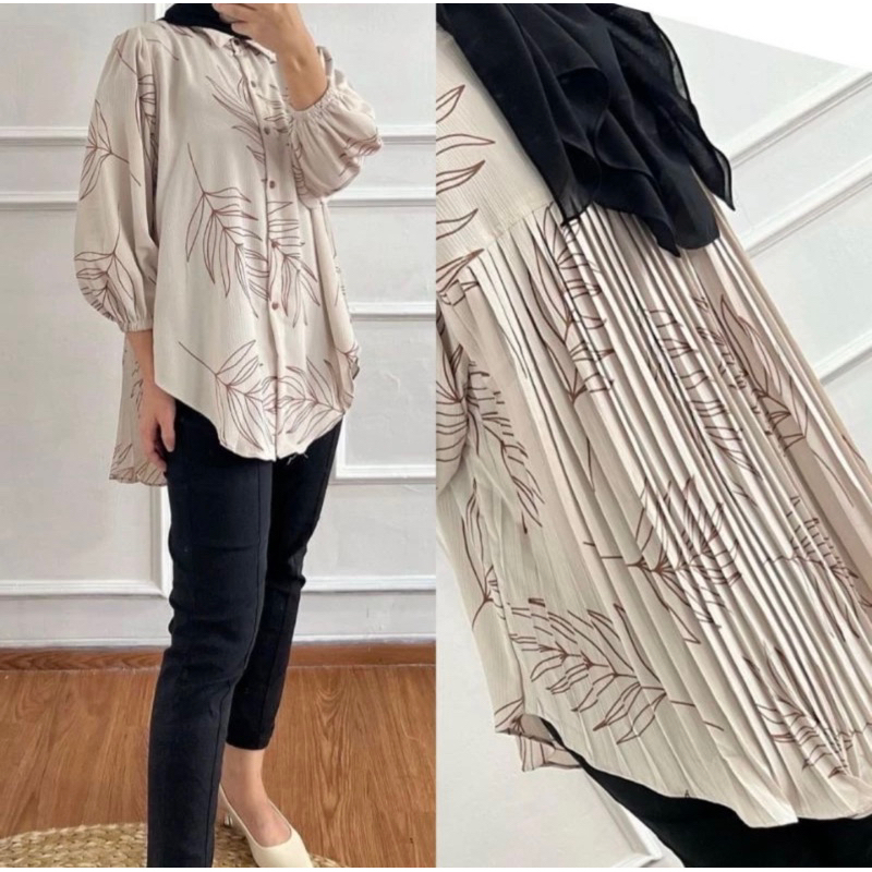 KF - ZFS TUNIK BUNGA VIVI / MUNNA BLOUSE PLISKET MOTIF BUNGA / Fashion Wanita Hijab / Tunik Panjang 